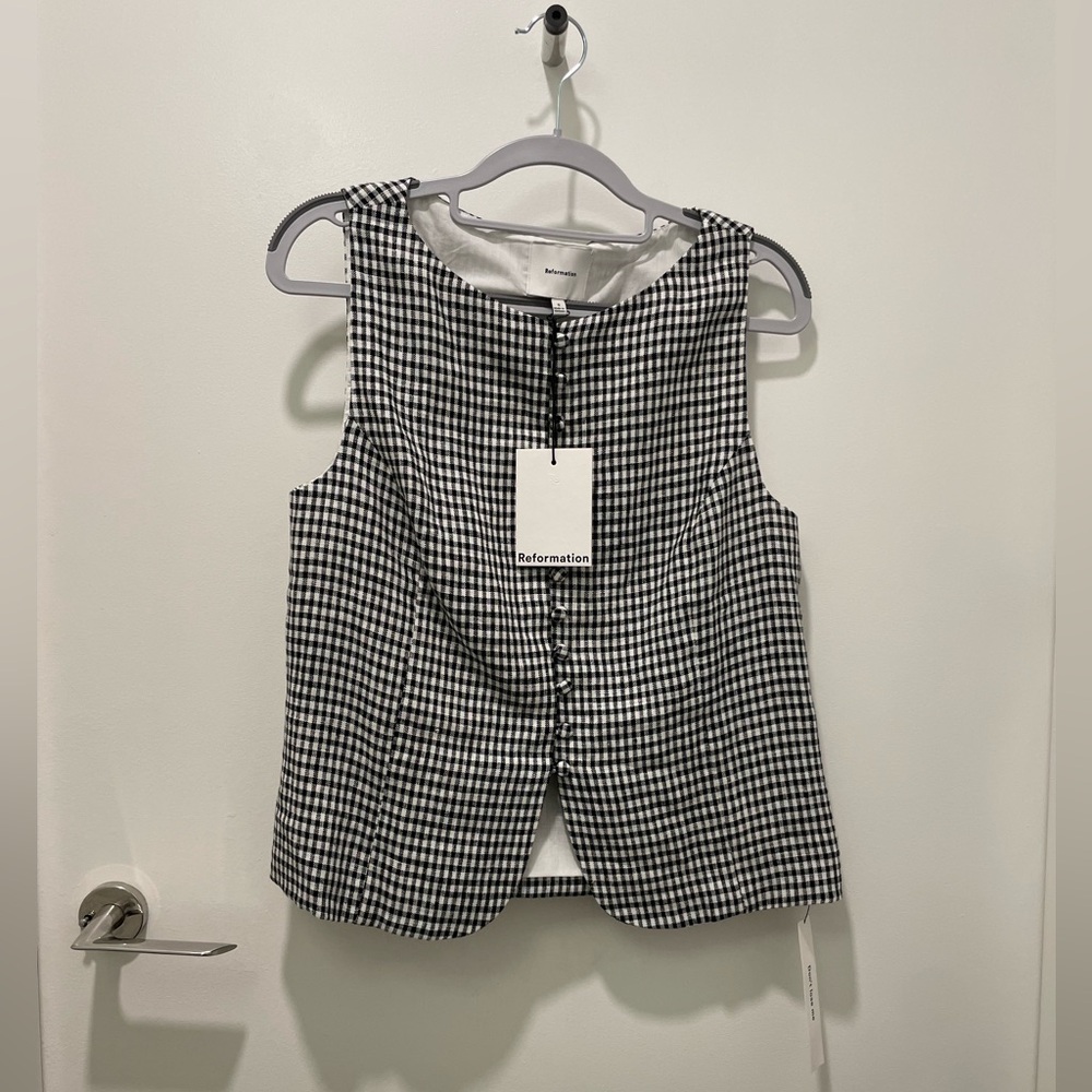 NWT Reformation Addison Linen Top - Remy Check - Picture 2 of 2